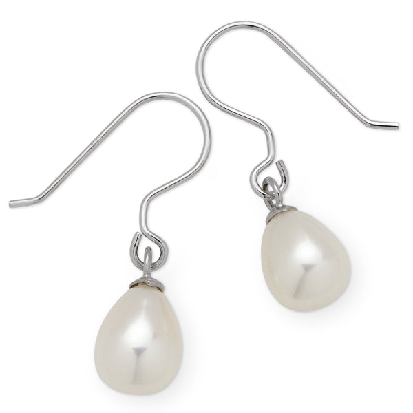 Sterling silver shephook earrings with one fresh water white pearl