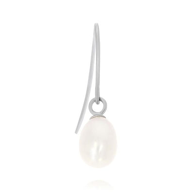 Sterling silver shephook earrings with one fresh water white pearl