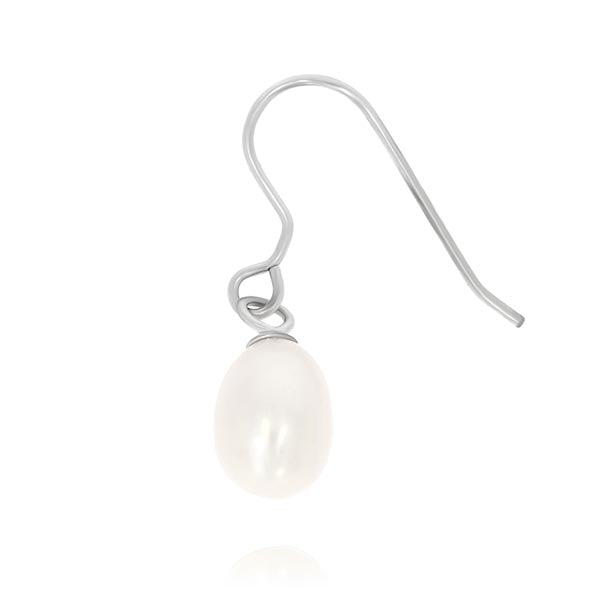 Sterling silver shephook earrings with one fresh water white pearl