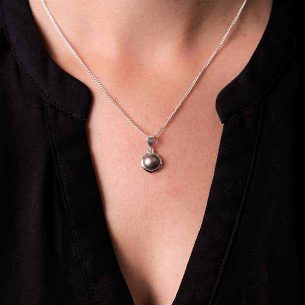 Sterling Silver Black Freshwater Bezel Set Pendant