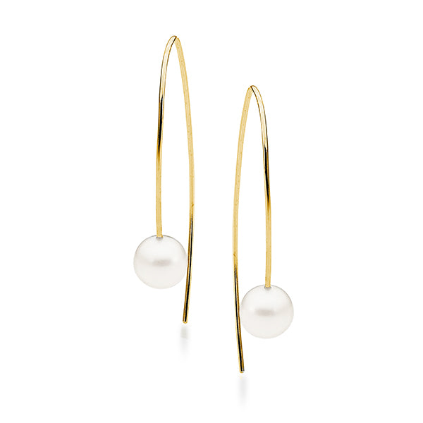 9ct yellow gold white round 8.5-9mm freshwater pearl earring hooks