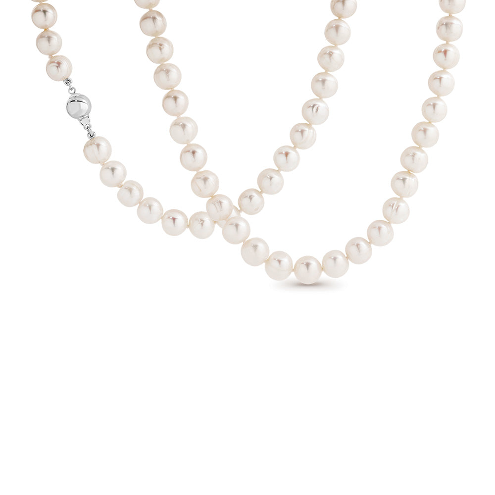 8-9Mm Freshwater Pearl Strand With Sterling Silver Clasp - 45Cm