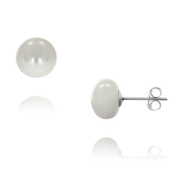 Sterling Silver White Fresh Water Pearl Stud Earrings 10Mm