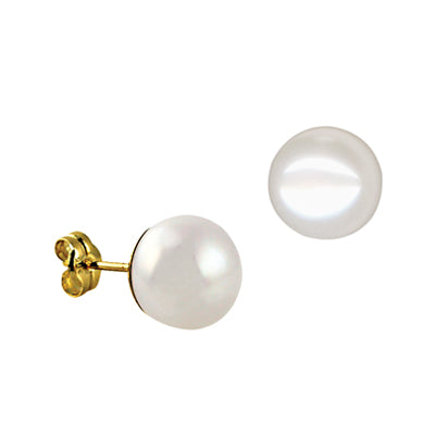 Sterling Silver White Fresh Water Pearl Stud Earrings 10Mm