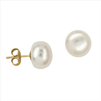 Sterling Silver White Fresh Water Pearl Stud Earrings 10Mm