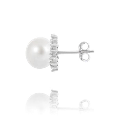 Sterling Silver Freshwater Pearl And Cubic Zirconia Earrings