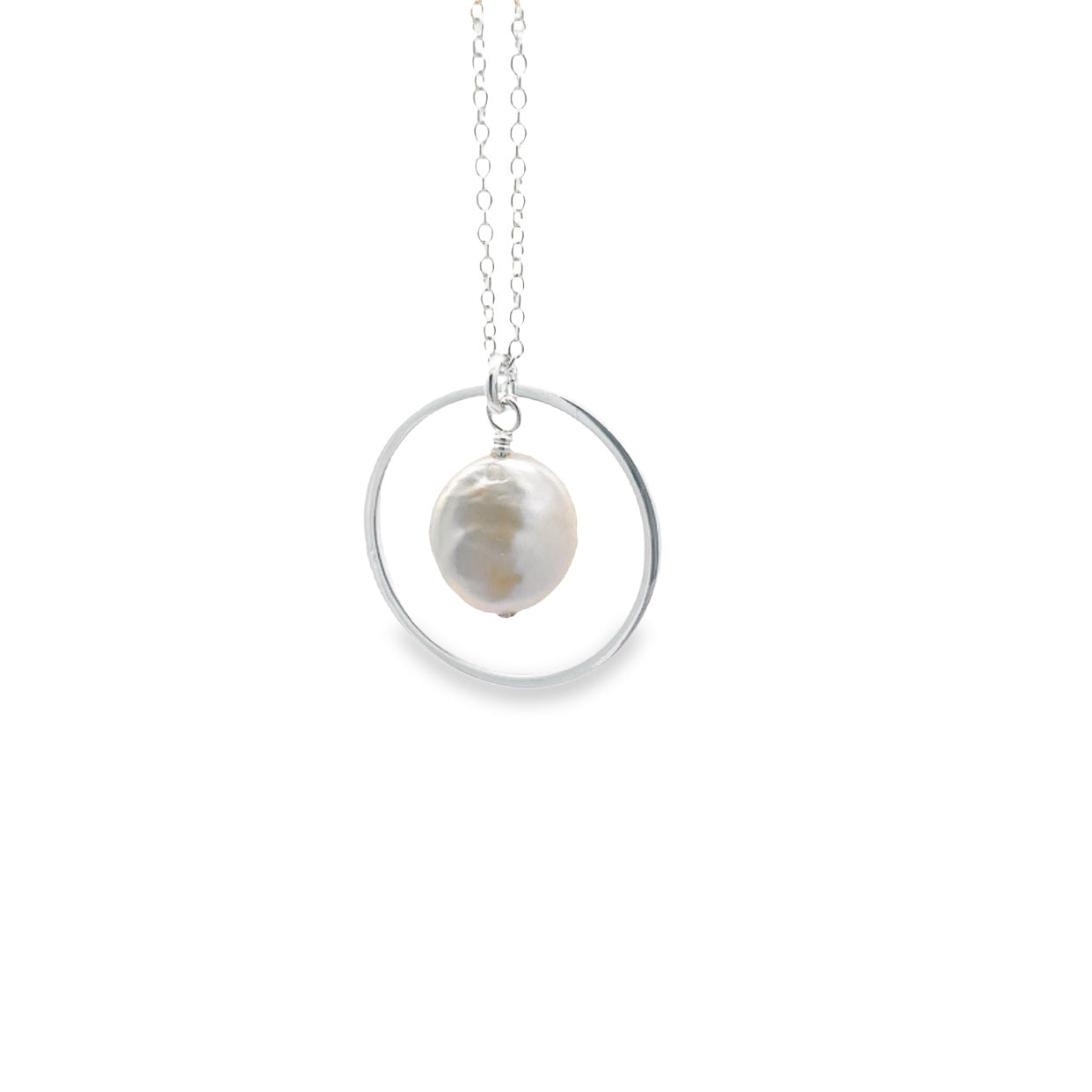 Onatah Sterling Silver Circle With Freshwater Pearl Pendant With Chain 40Cm + 5Cm Extt
