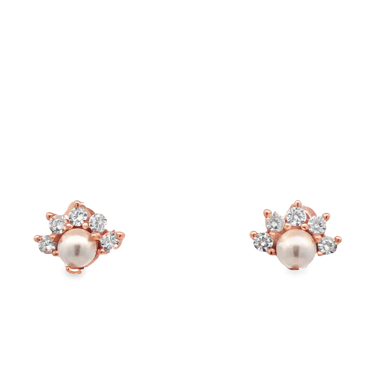 Lustra Sterling Silver Rose Gold Plated White Shell Pearl And Cz Set Studs