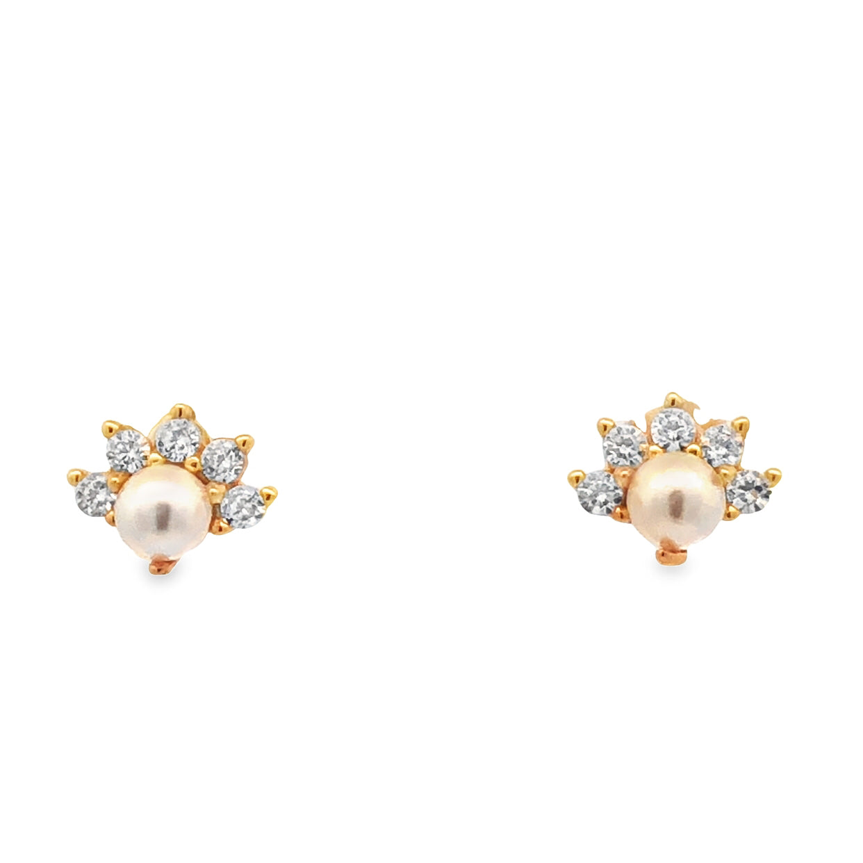 Lustra Sterling Silver Yellow Gold Plated White Shell Pearl And Cz Set Studs