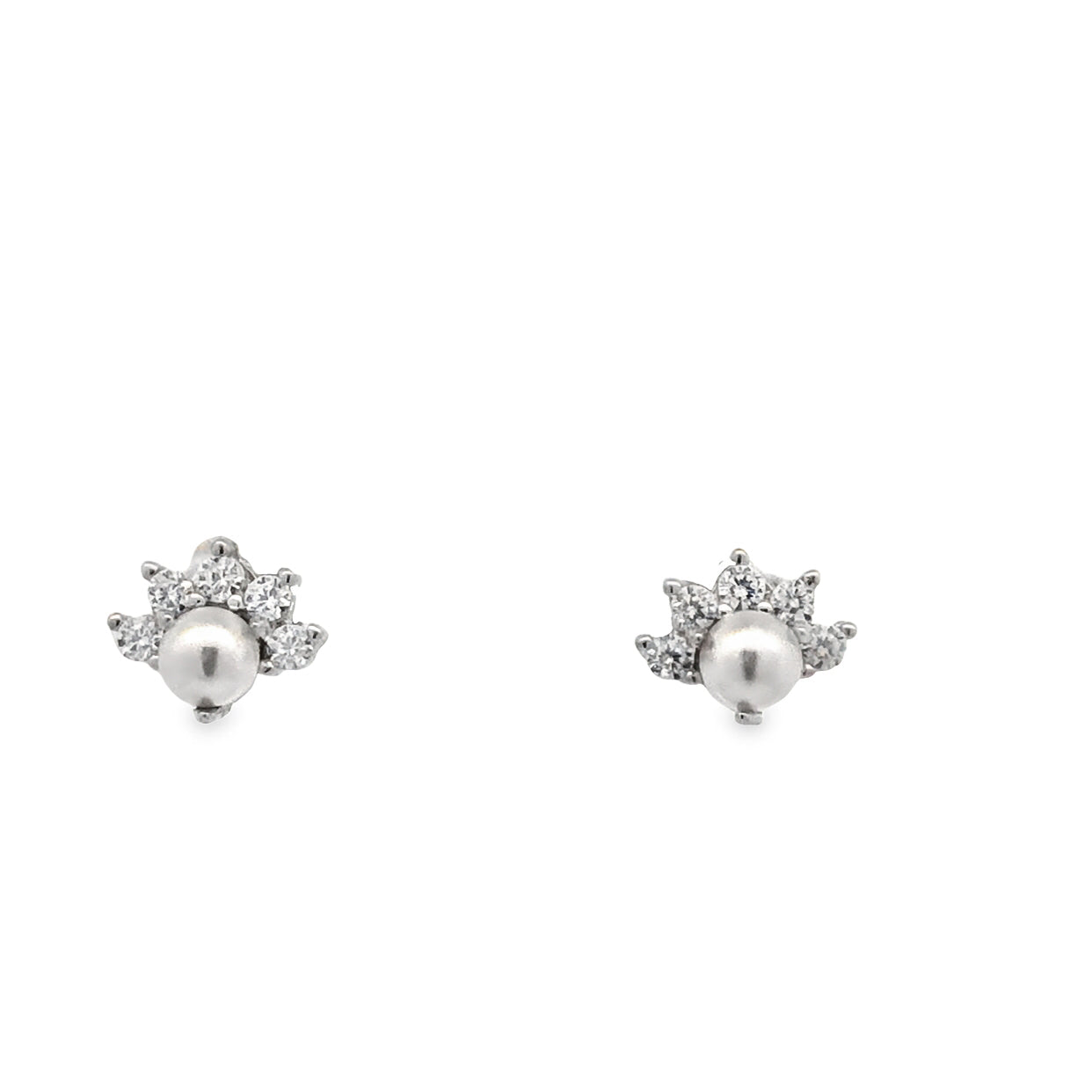 Lustra Sterling Silver Rhodium Plated White Shell Pearl And Cz Set Studs