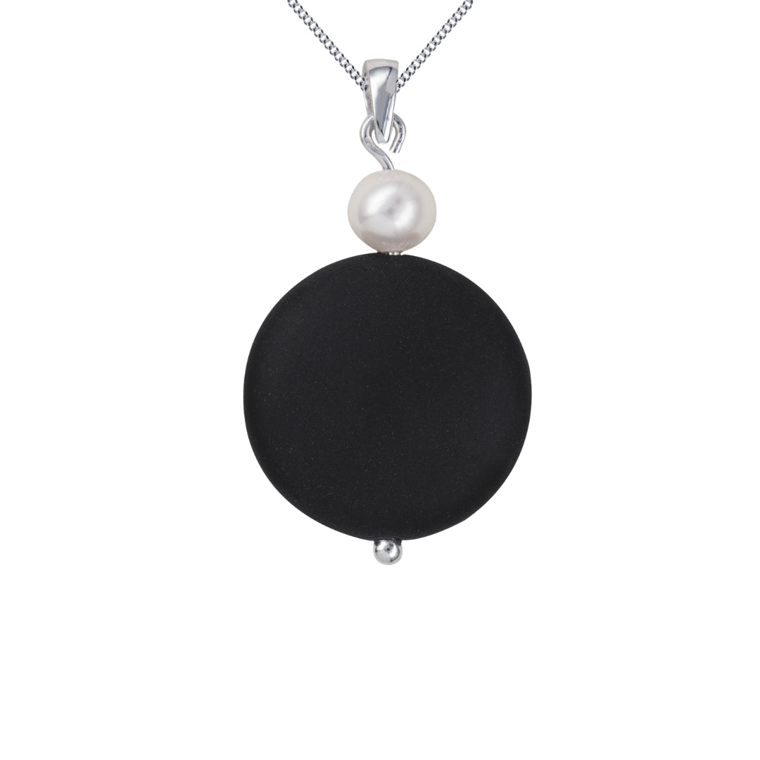 Sterling Silver Freshwater Cultured White Pearl With Matt Onyx Pendant