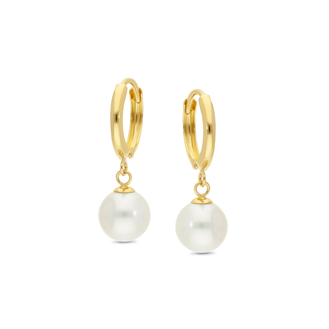 9K Yellow Gold 6.5-7.0mm Freshwater Pearl Huggie Drop Earrings