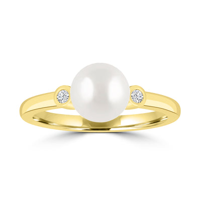 9K Yellow Gold Freshwater Pearl & Lab Grown Diamond Dress Ring Tdw 0.04Ct F Vs Size N