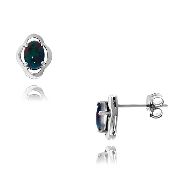 Sterling Silver 7 X 5Mm Oval Triplet Blue/Green/Red Opal Earrings.