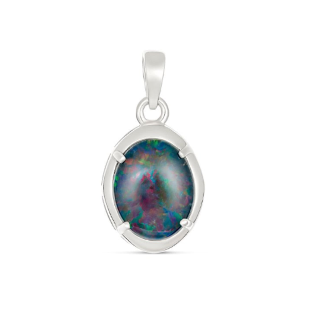 Sterling Silver 11 X 9Mm Oval Claw Set Triplet Blue/Green/Red/Pendant.