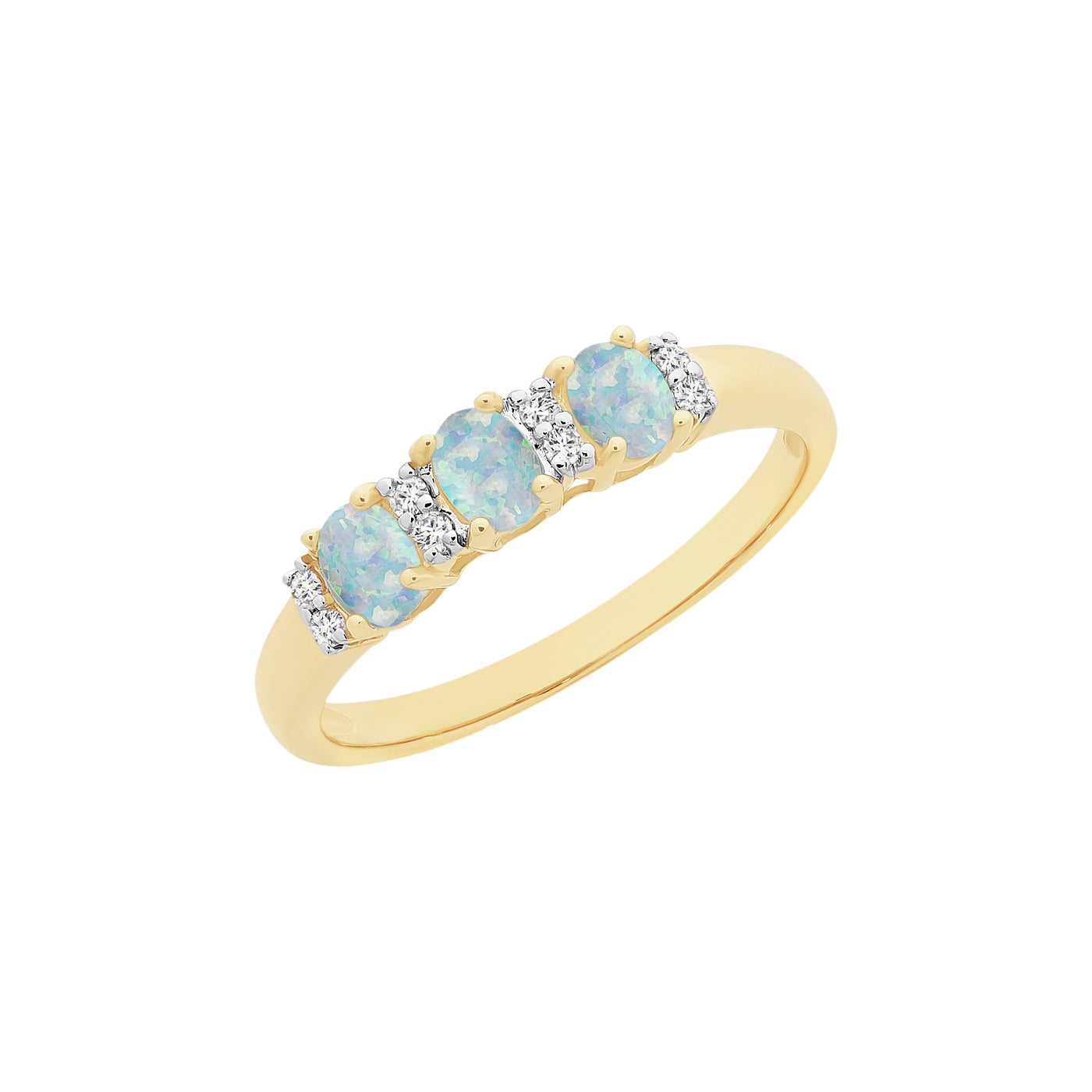 Yellow Gold Created Opal & Diamond Ring