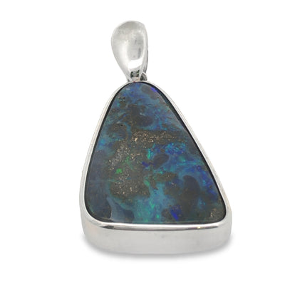 Sterling Silver Queensland Boulder Solid Light Blue And Green Opal Pendant 5.00Ct