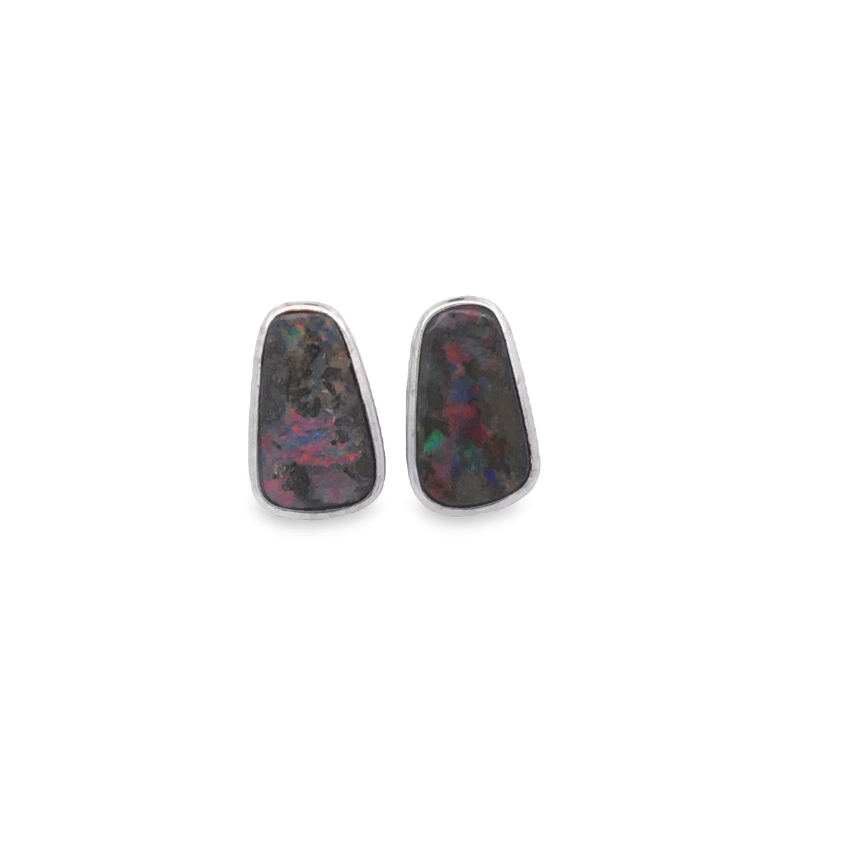 Sterling Silver Queensland Boulder Multi Colour Opal Stud Earrings 4.84Ct