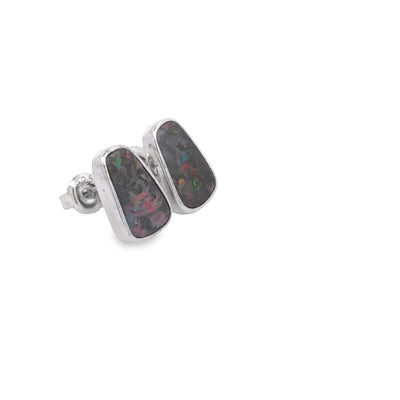 Sterling Silver Queensland Boulder Multi Colour Opal Stud Earrings 4.84Ct