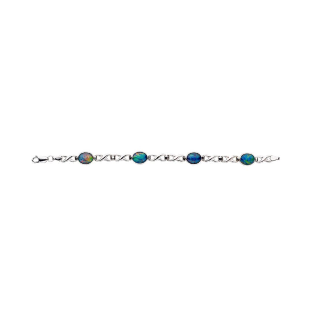 Sterling Silver Oval Shaped Triplet Blue/Green/Red Opal Bezel Set Infinity Hinged Bracelet