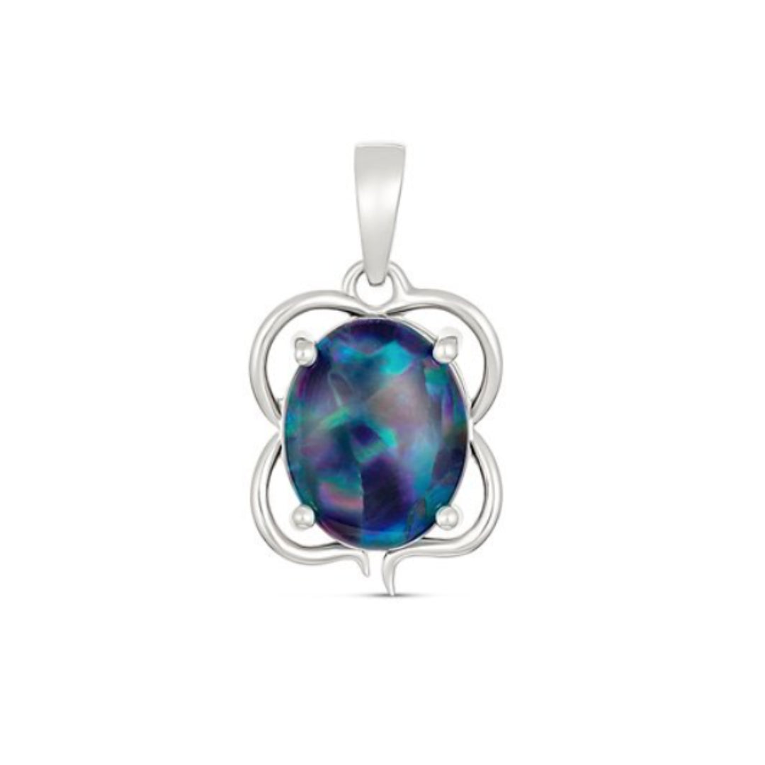 Sterling Silver 11 X 9Mm Oval Triplet Blue/Green/Red Opal Pendant