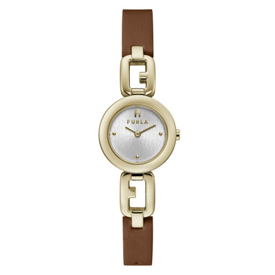 Furla Ladies Arco Chain Gold Brown Leather Strap Watch