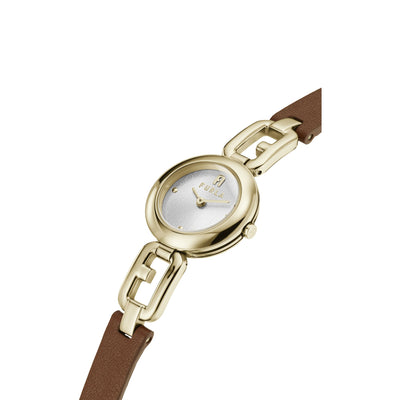 Furla Ladies Arco Chain Gold Brown Leather Strap Watch