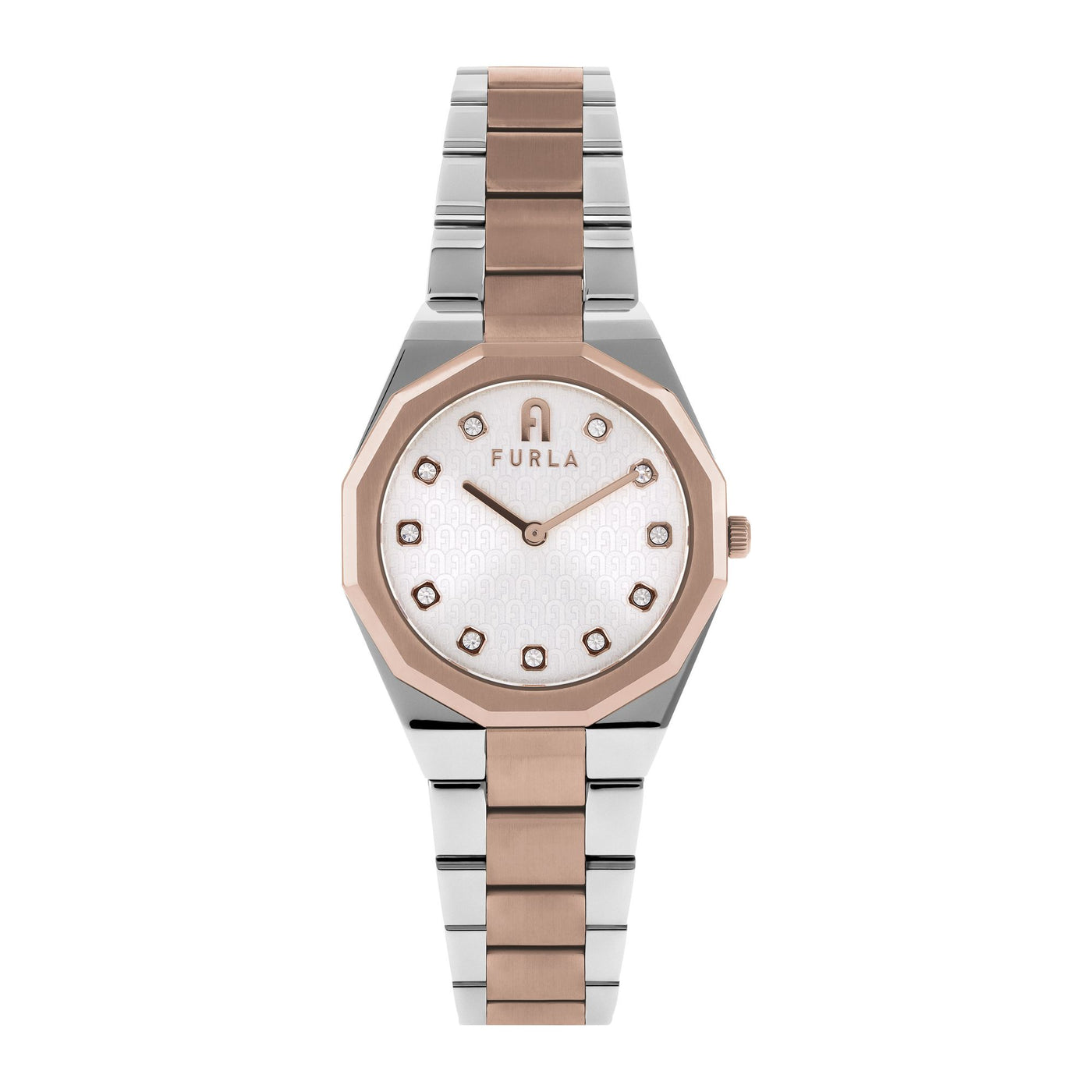 Furla Ladies Small Logo Silver And Rose Gold Plated Bracelet Watch