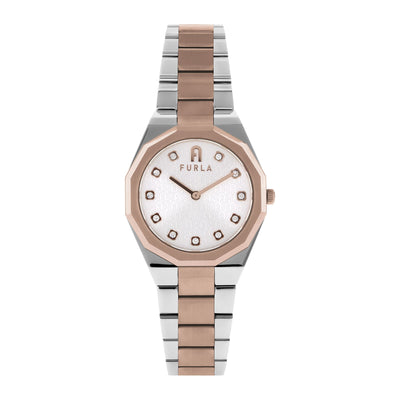 Furla Ladies Small Logo Silver And Rose Gold Plated Bracelet Watch
