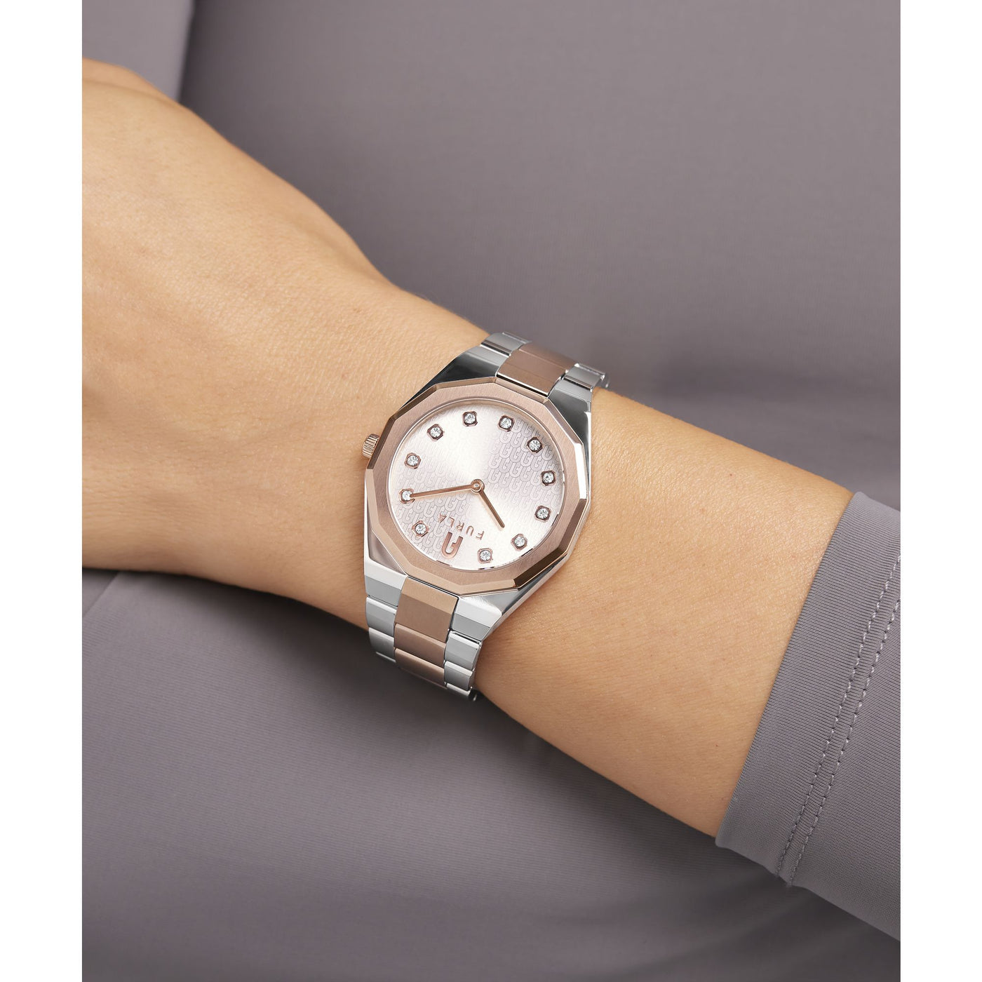 Furla Ladies Small Logo Silver And Rose Gold Plated Bracelet Watch