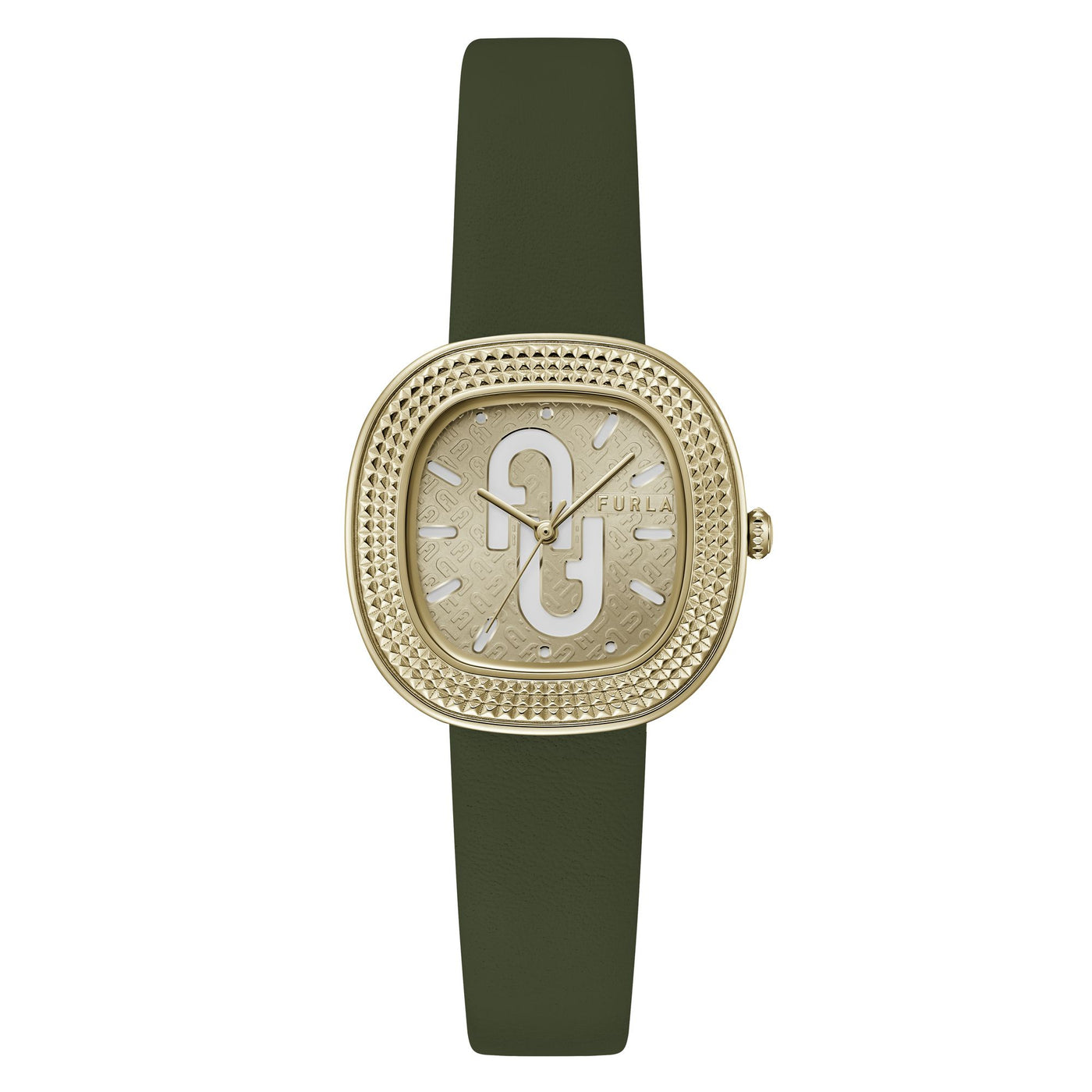 Furla Ladies Tv Shape Gold Plated And Green Leather Watch