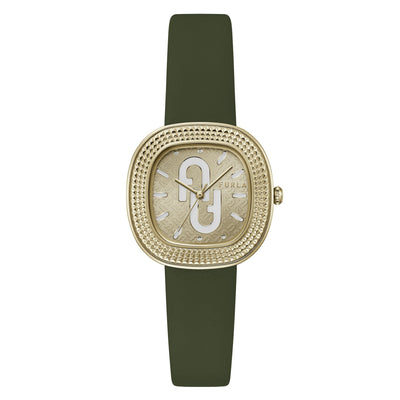 Furla Ladies Tv Shape Gold Plated And Green Leather Watch