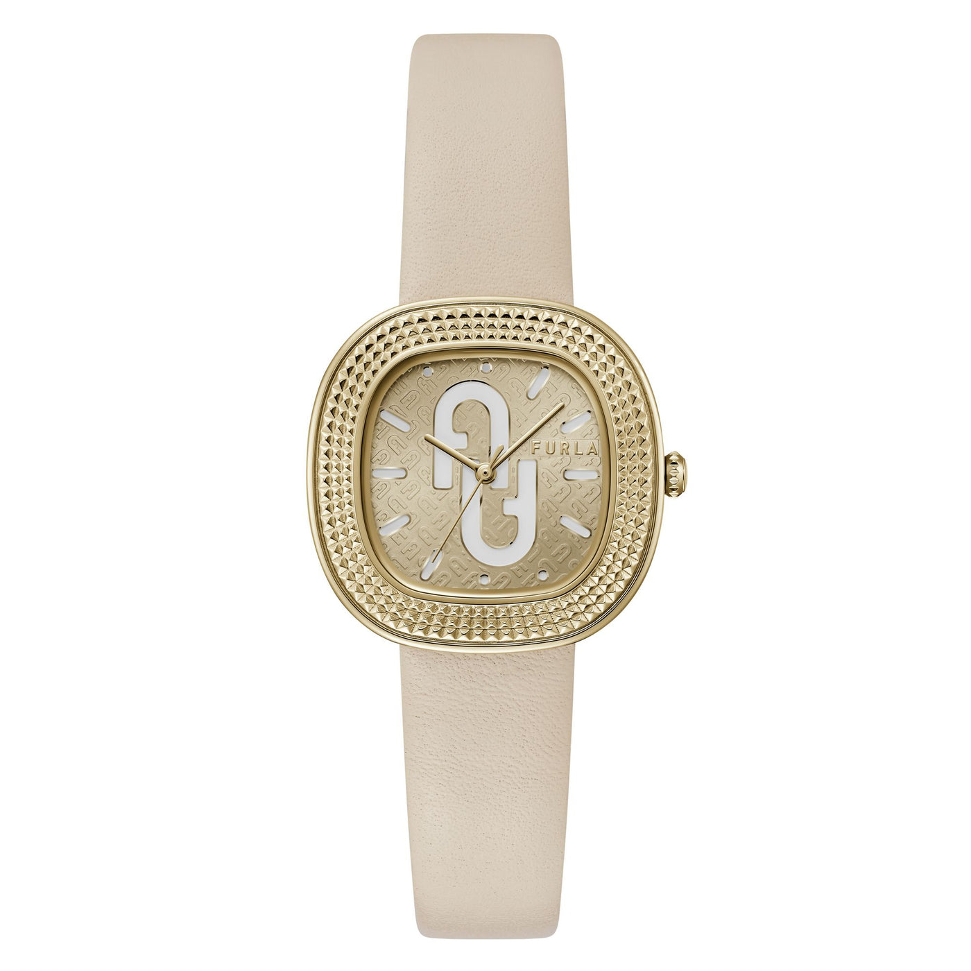 Furla Ladies Tv Shape Gold Havana Leather Watch