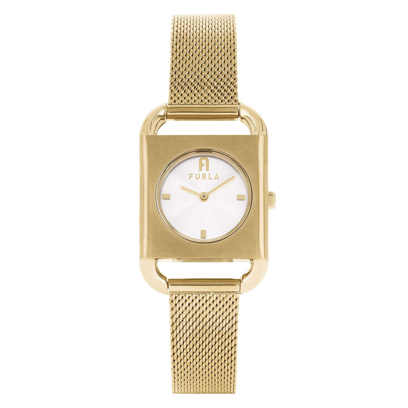 Furla Ladies Arco Square Silver Dial Gold Mesh Bracelet Watch