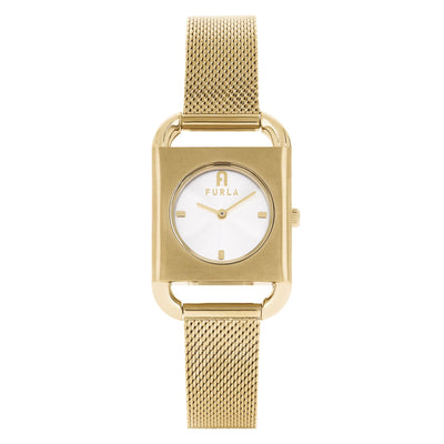 Furla Ladies Arco Square Silver Dial Gold Mesh Bracelet Watch