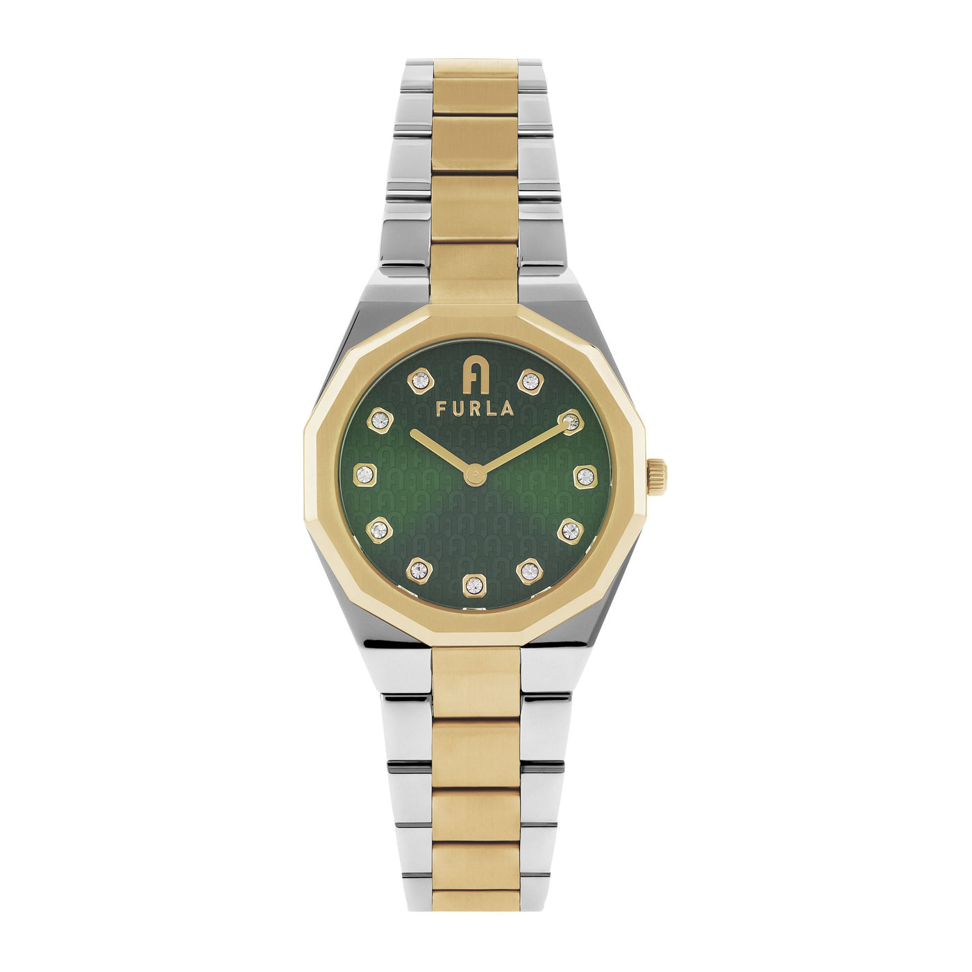 Furla Ladies 1927 2 Tone Green Dial Bracelet Watch