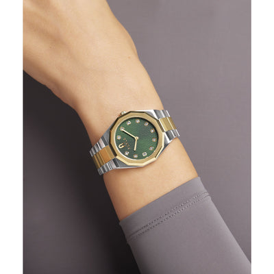 Furla Ladies 1927 2 Tone Green Dial Bracelet Watch