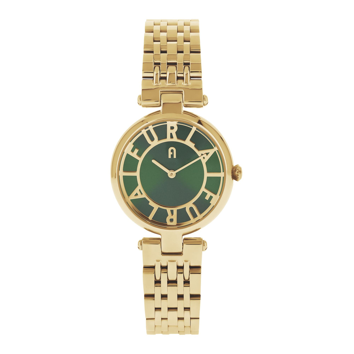 Furla Ladies New Club Gold Plated Green Dial Bracelet Watch