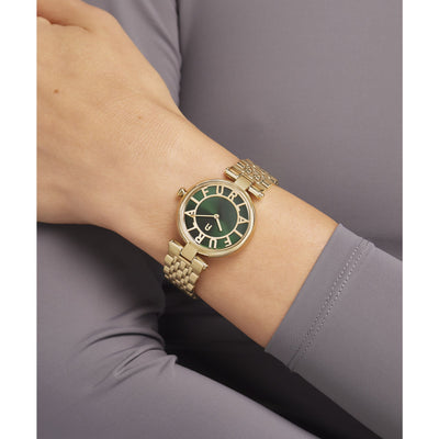 Furla Ladies New Club Gold Plated Green Dial Bracelet Watch