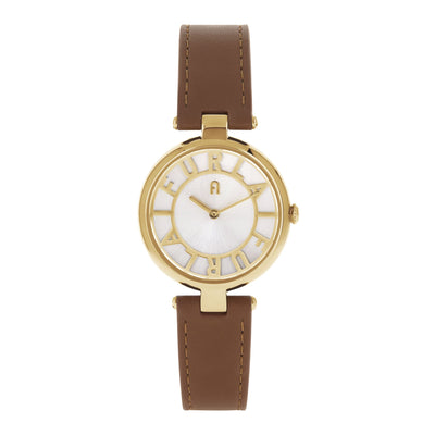 Furla Ladies New Club Gold Plated And Silver Dial Brown Leather Watch