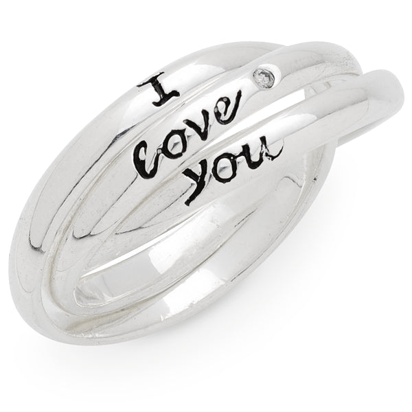 Sterling Silver Russian Wedder "Love You" Ring With One Round Diamond