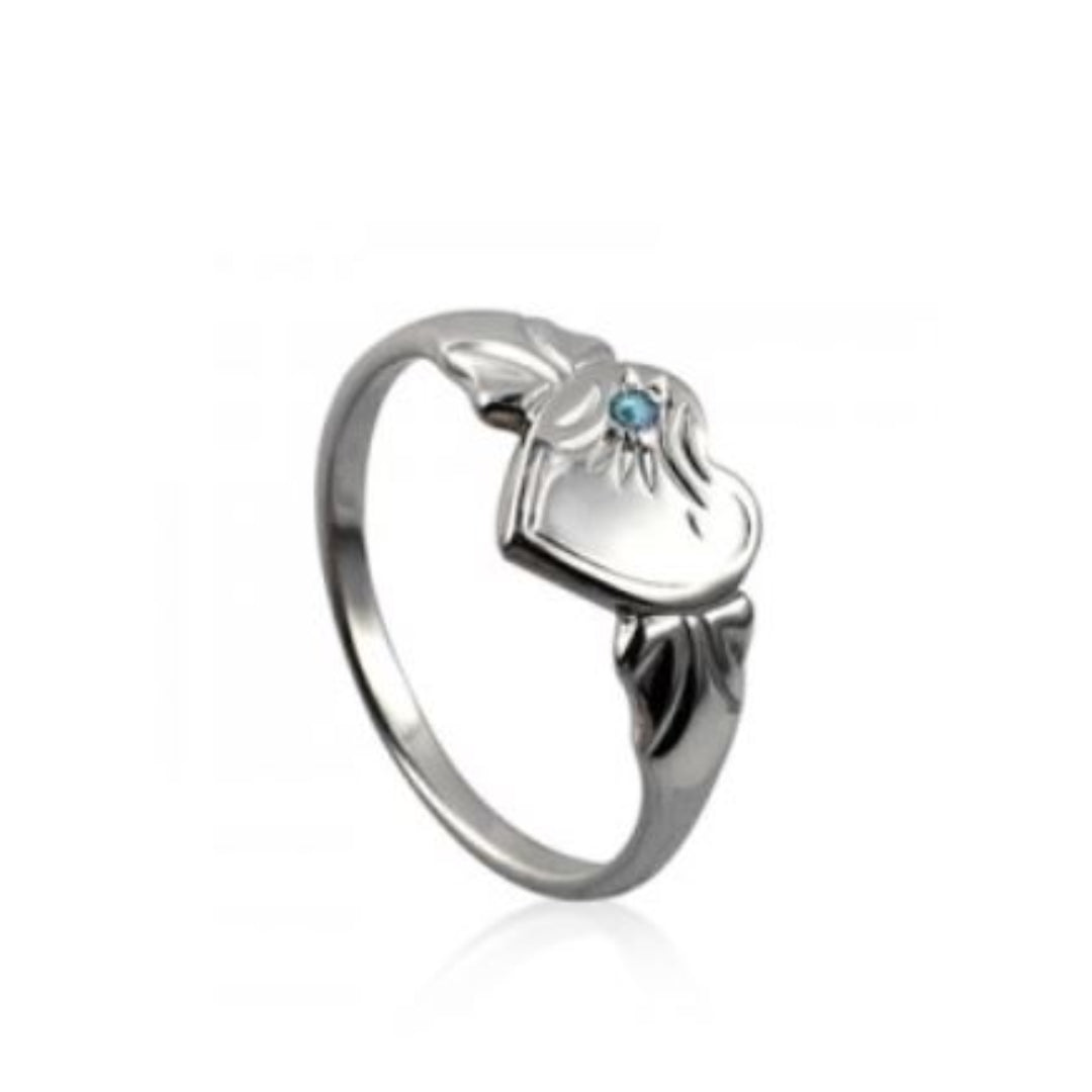 Silver Heart Birthstone Ring - March