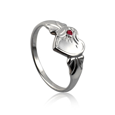 Silver Heart Birthstone Signet Ring - July