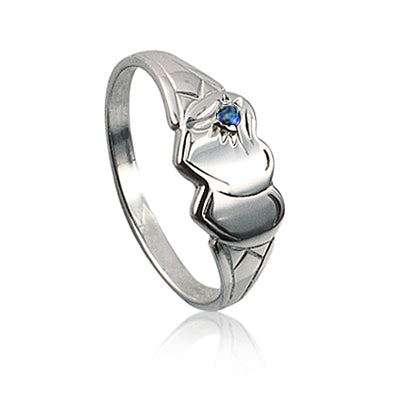 Sterling silver double heart blue spinel signet ring