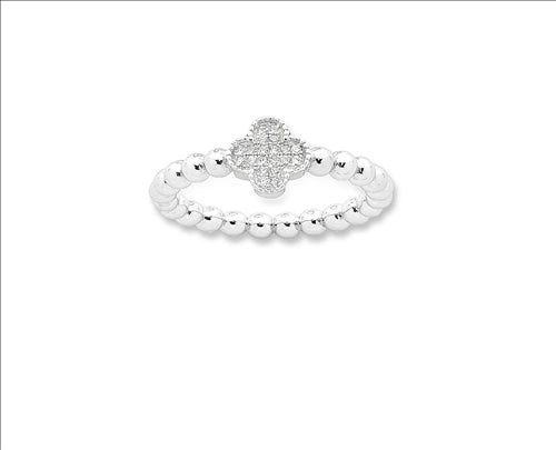 Sterling Silver Bubble Band Ring With Clear Cubic Zirconia Set In Small Cross Shape