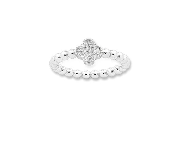 Sterling Silver Bubble Band Ring With Clear Cubic Zirconia Set In Small Cross Shape