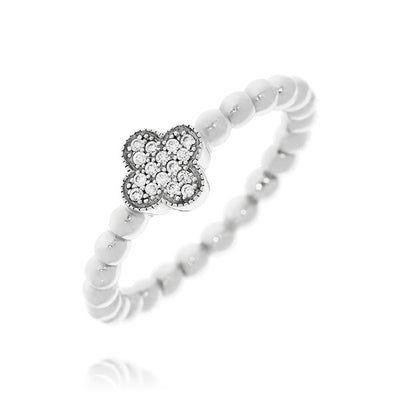 Sterling Silver Bubble Band Ring With Clear Cubic Zirconia Set In Small Cross Shape