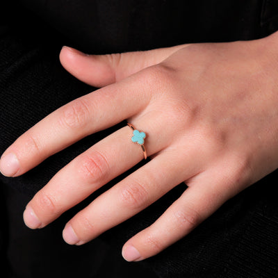 Rose Gold Plated Small Cross Ring With Turquoise - Stacker Ring