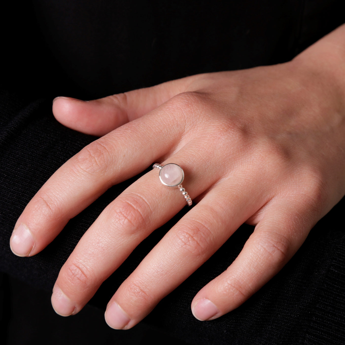 Silver Round Rose Quartz Ring