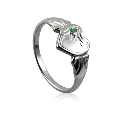 Silver HeartBirthstone Signet Ring - May